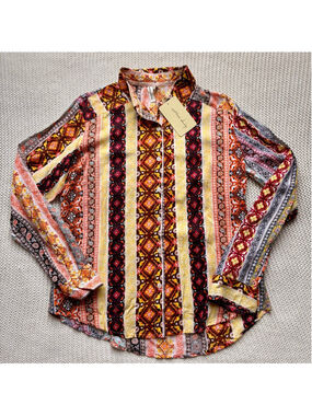 Retro Boho Stripe Button Down Multi Patterned Top NWT-Cotton Daisy -Large